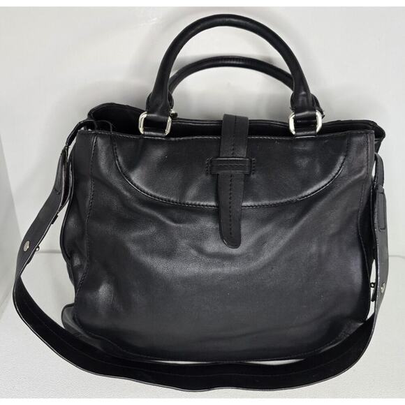 Antonio Melani Classic Black Leather Tote/Shoulder Bag Multi-Pocket - Picture 2 of 13